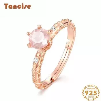 Танцизное классическое кольцо из стерлингового серебра 925 пробы 5*5 с розовым кварцем, женские ювелирные изделия, свадебный подарок, вечеринка Open розовый