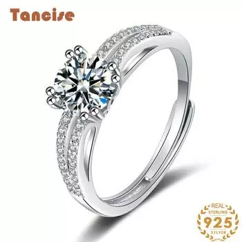 Танцизное классическое кольцо из стерлингового серебра 925 пробы с муассанитом, женские ювелирные изделия, свадебное обещание, подарок для вечеринки 1CT серебряный