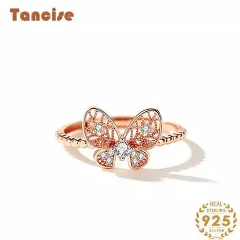 Танцизное классическое кольцо из стерлингового серебра 925 пробы с цирконом, женские ювелирные изделия, свадебное обещание, подарок для вечеринки розового золота