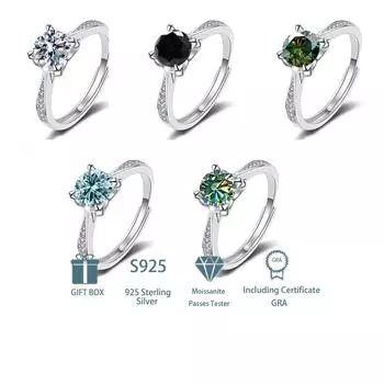 Танцизное классическое кольцо из стерлингового серебра 925 пробы с муассанитом для женских ювелирных изделий, подарки для свадебной вечеринки adjustable белый