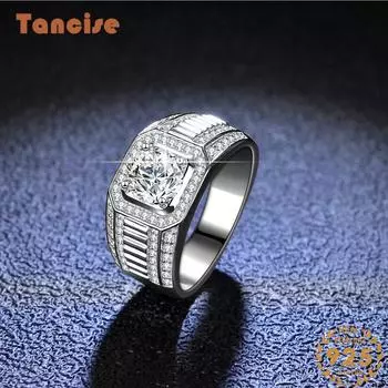 Танцизное классическое кольцо из стерлингового серебра 925 пробы с муассанитом, ювелирные изделия для джентльмена, свадебный подарок, вечеринка 15 серебряный