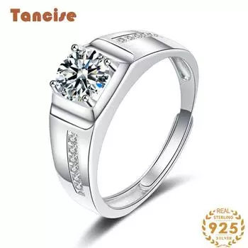 Танцизное классическое кольцо из стерлингового серебра 925 пробы с муассанитом, ювелирные изделия для джентльмена, свадебный подарок, вечеринка 1CT серебряный