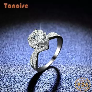 Танцизное классическое кольцо из стерлингового серебра 925 пробы с муассанитом, женские ювелирные изделия, свадебное обещание, подарок для вечеринки 1CT/10 серебряный