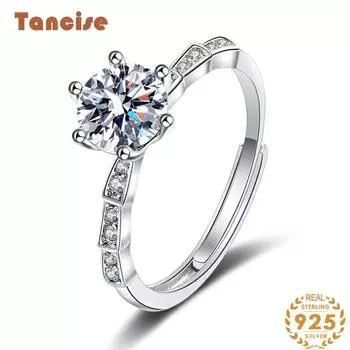 Танцизное классическое кольцо из стерлингового серебра 925 пробы с муассанитом, женские ювелирные изделия, свадебное обещание, подарок для вечеринки 1CT серебряный