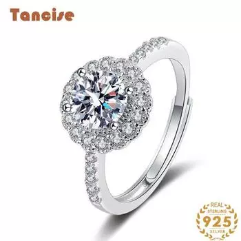 Танцизное классическое кольцо из стерлингового серебра 925 пробы с муассанитом, женские ювелирные изделия, свадебное обещание, подарок для вечеринки 1CT серебряный