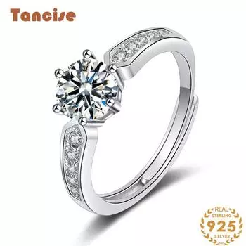 Танцизное классическое кольцо из стерлингового серебра 925 пробы с муассанитом, женские ювелирные изделия, свадебное обещание, подарок для вечеринки 1CT серебряный
