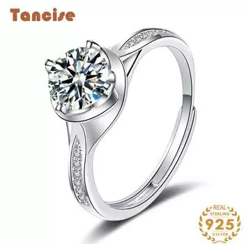 Танцизное классическое кольцо из стерлингового серебра 925 пробы с муассанитом, женские ювелирные изделия, свадебное обещание, подарок для вечеринки 1CT серебряный