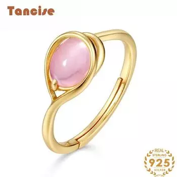 Танцизное классическое серебро 925 пробы 8*6 розовый кварц кольцо женские ювелирные изделия свадебное обещание вечерние подарок Open розовый