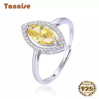 Танцизное модное кольцо из стерлингового серебра 925 пробы с овальной формой, регулируемое кольцо с цитрином, ювелирные изделия для женщин, подарок на свадьбу и вечеринку