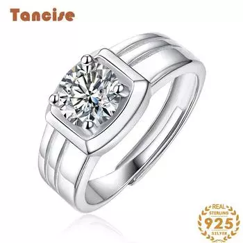 Танцизное мужское классическое кольцо из стерлингового серебра 925 пробы с муассанитом, женские ювелирные изделия, свадебное обещание, подарок для вечеринки 1CT серебряный