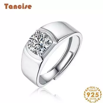 Танцизное мужское классическое кольцо из стерлингового серебра 925 пробы с муассанитом, женские ювелирные изделия, свадебное обещание, подарок для вечеринки 1CT серебряный