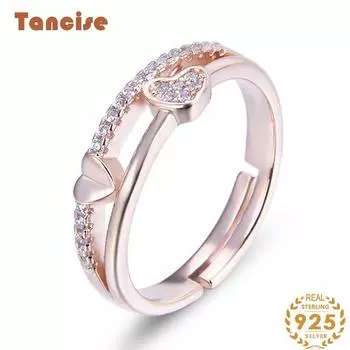 Танцизное женское классическое кольцо из стерлингового серебра 925 пробы с цирконом, женские ювелирные изделия, свадебное обещание, подарок для вечеринки Resizable розовый