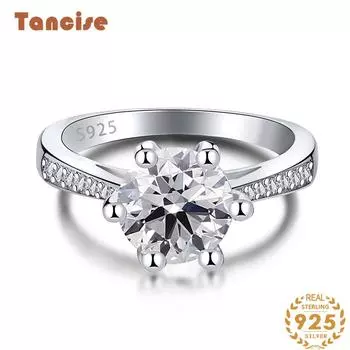 Танцизное женское классическое кольцо из стерлингового серебра 925 пробы с цирконом, женские ювелирные изделия, свадебное обещание, подарок для вечеринки 9 серебряный