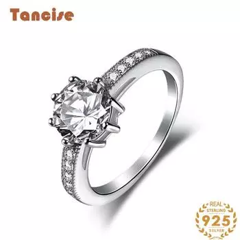 Танцизное женское классическое кольцо из стерлингового серебра 925 пробы с цирконом, женские ювелирные изделия, свадебное обещание, подарок для вечеринки 5 серебряный