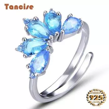 Танцизное женское классическое кольцо из стерлингового серебра 925 пробы с цирконом, женские ювелирные изделия, свадебное обещание, подарок для вечеринки Resizable