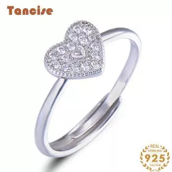 Танцизное женское классическое кольцо из стерлингового серебра 925 пробы с цирконом, женские ювелирные изделия, свадебное обещание, подарок для вечеринки Resizable серебряный