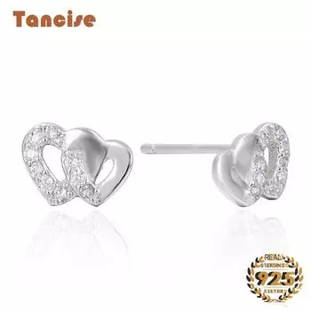 Танцизные модные серьги-гвоздики из серебра 925 пробы в форме двойного сердца с созданным драгоценным камнем из циркона ААА, ювелирные изделия, подарок для свадебной вечеринки