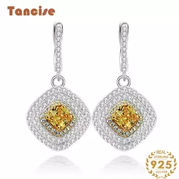 Танцизный бриллиант с желтой пряжкой для ушей. Роскошные модные женские серьги-джокеры из стерлингового серебра 925 пробы. жёлтый