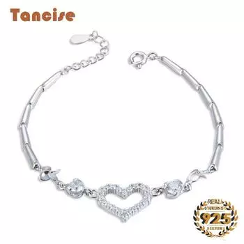 Танцизный модный браслет-цепочка из серебра 925 пробы для женщин в форме сердца, креативный браслет с цирконами и драгоценными камнями, подарок на свадьбу, день рождения