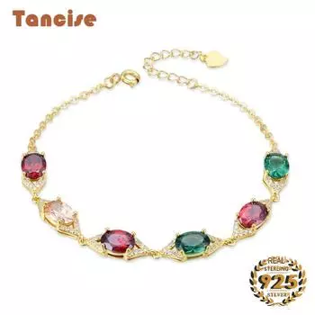 Танцизный модный серебряный браслет с цветным топазом и цирконом для женщин, ювелирные изделия, подарок для свадебной вечеринки