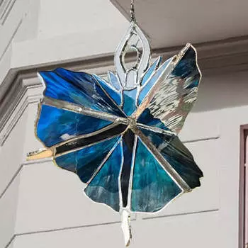 Танцующая дама, витражное стекло, вертушка, танцовщица, цветной акриловый кулон для украшения сада на открытом воздухе, ветряная вертушка синий