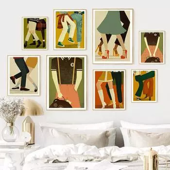 Танцующая пара Иллюстрация Карточка Северная душа Девушка Настенная живопись Холст Картина Скандинавские постеры Печать Картины Декор гостиной 21x30cm No Framed