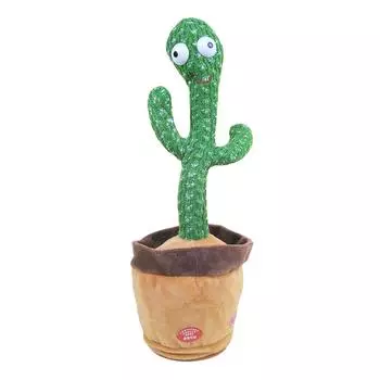 Танцующий кактус умеет петь и учиться говорить. Очаровательная плюшевая игрушка, перезаряжаемая модель, 120 песен. (Танцы + Пение + Обучение разговору + Запись) One Size зелёный