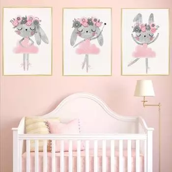Танцующий розовый кролик мультфильм животное детская настенная живопись холст картины постеры и принты настенные картины декор для детской комнаты без рамки 21*30cm No Frame