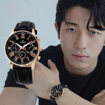 [Tandy] Классические мужские многофункциональные кожаные часы 1712 Rose Black ([Тэнди] предоставлена сумка для покупок),Корейские популярные часы