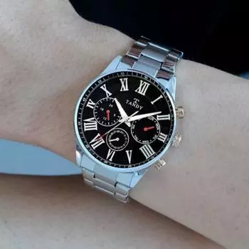 [Tandy] Классические мужские многофункциональные металлические часы 3713 Черные (Сумка для покупок [Tandy] в комплекте),Корейские популярные часы