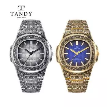 [Tandy] T-6295 Мужские металлические классические квадратные часы Большие деловые часы Квадратные винтажные часы, популярные корейские часы