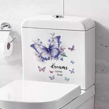 Танец бабочки Водонепроницаемые наклейки Ванная комната Туалет наклейки Самоклеящиеся виниловые настенные художественные наклейки 30x30cm разноцветный