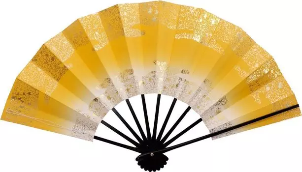 Танец четырех 9 5 черный расписной складной веер для танцев Времена года, Tenchikumosako, см, минуты, кости, коробка, (Ямабуки) жёлтый
