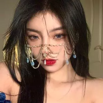 Танец на лбу Подвеска для бровей Головной убор Древний стиль Покрывает лицо Шторы Цепочка на лоб Капля воды Украшение для волос Цепочка на голову Ожерелье Thoracic chain