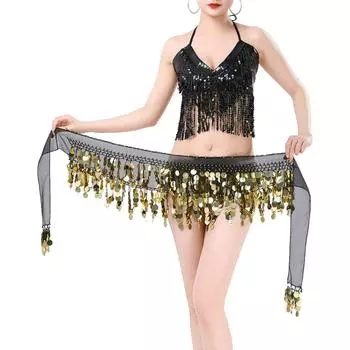 Танец живота цветной пайетки фильм гонг хип шарф юбка с золотыми монетами для женщин танец живота костюм шифон