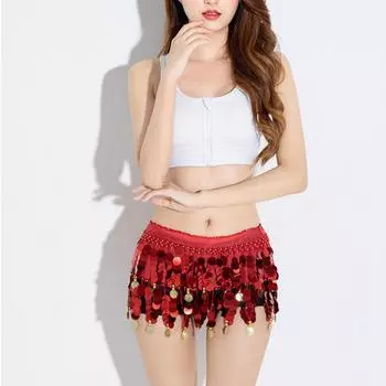 Танец живота цветной пайетки фильм гонг хип шарф юбка с золотыми монетами для женщин танец живота костюм шифон чёрный