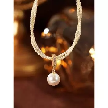 Tang Pei Copper Alloy Glass Necklace Stylish Double Layer Surrounding Necklace Bead Necklace Elegant Minority Fashion Ornament Default