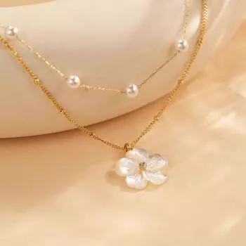 Tang Pei TP Jewelry Imitation Pearl Necklace White Little Flower Accessories Women 2025 Spring New Versatile Double Layer Twin Flower Necklace