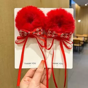 Tang Suit Children s New Year Headwear Hanfu Headwear Red Bow Hair Ring New Year Hair Rope Kids Style2