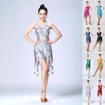 Танго женские сексуальные без рукавов с кисточками, v-образным вырезом и открытой спиной серый