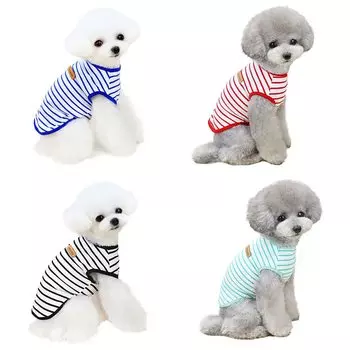Tank Dog Dog Полосатый хлопок Going Quick Hair Loss Protection Top, Одежда, Одежда, Футболка, Кошка, Одежда, Весна/Лето, Футболка, Без рукавов, Мягкая,
