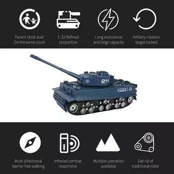 Танк с дистанционным управлением 1/32, армейские игрушки-танки для мальчиков, автомобили с дистанционным управлением и звуковой подсветкой, пульт дистанционного управления синий