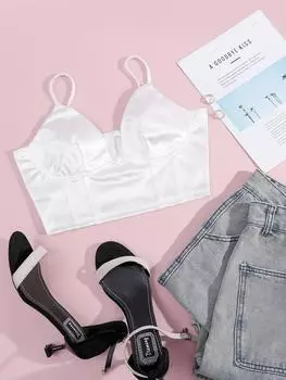 Tank Top V Neck Casual Crop Tops Women Summer Camis Solid Color Camisole Tube Female Sleeveless Cropped Vest Y2kF XS синий