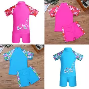 Танкини для девочек, летний комплект одежды для пляжной вечеринки, купальник с цветочным принтом, комплект купальников, топ с низом, купальный костюм 8-10 Years небесно-голубой