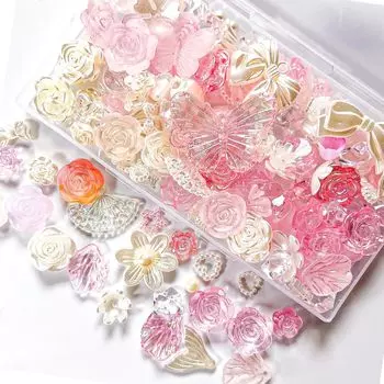 TANOKOX Deco Parts Bead Mix Примерно 100 шт. Декоративные бусины Аксессуары Детали из смолы Декоративные материалы Изделия ручной работы Розы Жемчуг Ракушки розовый