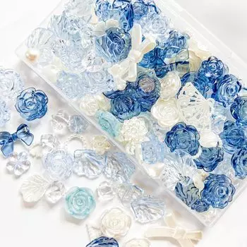 TANOKOX Deco Parts Bead Mix Примерно 100 шт. Декоративные бусины Аксессуары Детали из смолы Декоративные материалы Изделия ручной работы Роза Жемчуг Ракушка Цветок синий