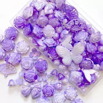 TANOKOX Deco Parts Mixed Set of about 100 piece Fairy Tale Series Rose Flower Beads Flower Parts Resin Parts Crafts Handmade Accessories Parts