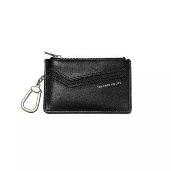 Tanoxi B008 Nappa Cowhide Suede Leather Ex Zip-up Multi-Card Position Lobster Buckle Card Holder Coin Purse Black