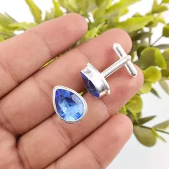 Танзанит Драгоценный камень 925 Проба Стерлинговое серебро Ювелирные изделия ручной работы Заявление Запонки 0.66 CL-6-13