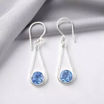 Танзанит Драгоценный камень 925 Стерлинговое серебро Ювелирные изделия Ручной работы Висячие серьги 1.76 EE-126-11